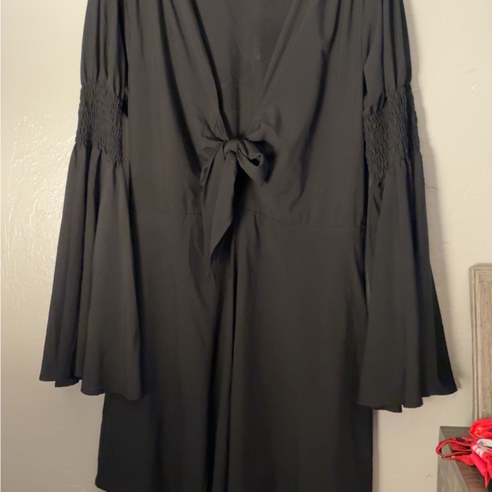 Black Bell Sleeve Tie-Front Top